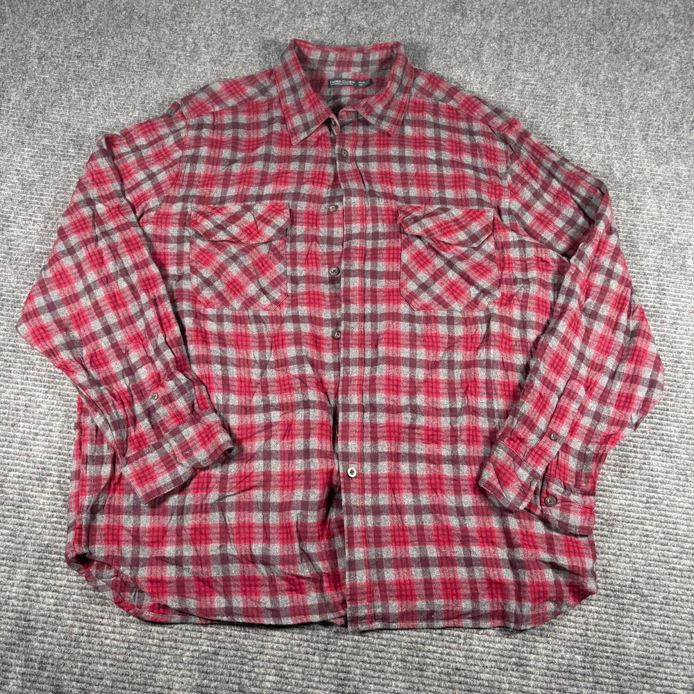 Faded Glory Flannel Shirt Mens 2XL Red Plaid Excellent Long Sleeve Button Up